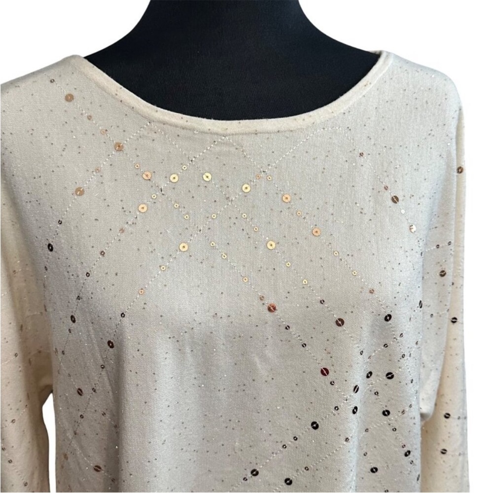 Chico's English Cream Scatter Sequin Long Sleeve Pullover Sweater, NWT, Chicos 3